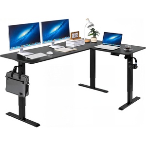 VEVOR 63” Electric L Shaped Standing Desk, 3 Memory Height, 2-Tier Corner Table with 4 Drawers Storage, 2 Hooks & Cable Hole, Heavy Duty Carbon Steel Sit Stand Computer Workstation, Easy to Assemble(71″ x 47″)