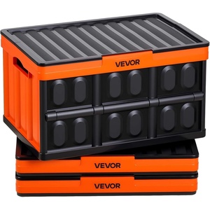 VEVOR 65L Collapsible Storage Bins with Lids 3 Packs, Stackable Utility Crates with Handles, Large Folding Containers for Organizing Tools, Books, Food, Drinks, Camping&Transport(45L-Orange-3PC)