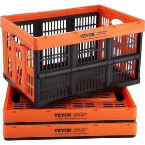 VEVOR 65L Collapsible Storage Bins with Lids 3 Packs, Stackable Utility Crates with Handles, Large Folding Containers for Organizing Tools, Books, Food, Drinks, Camping&Transport(45L-Orange&Black)