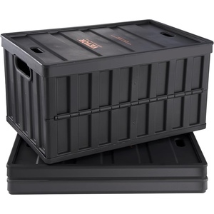 VEVOR 65L Collapsible Storage Bins with Lids 3 Packs, Stackable Utility Crates with Handles, Large Folding Containers for Organizing Tools, Books, Food, Drinks, Camping&Transport(65L-Black-3PC)