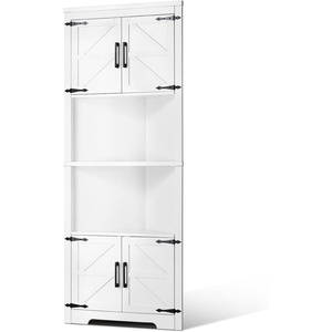 VEVOR 68″ Tall Corner Storage Cabinet, 6 Tiers Farmhouse Storage Cabinet with 4 Wooden Doors & Adjustable Shelves, Freestanding Corner Kitchen Cabinet for Living Room, Kitchen, Laundry Room, White(T1)