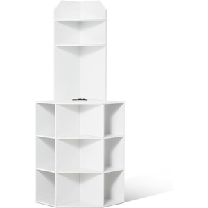 VEVOR 68″ Tall Corner Storage Cabinet, 6 Tiers Farmhouse Storage Cabinet with 4 Wooden Doors & Adjustable Shelves, Freestanding Corner Kitchen Cabinet for Living Room, Kitchen, Laundry Room, White(T2)