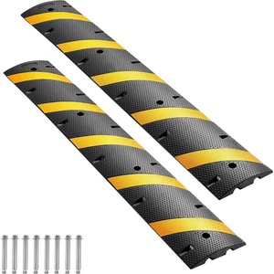 VEVOR 6FT Rubber Driveway Speed Bumps for Road-2PCS, Heavy Duty 2 Channel Modular Traffic Speed Humps, 22000 lbs/Axle Load Capacity, 72” Cable Protector Ramp with Screws for Asphalt Concrete Gravel(2 Pack-6FT)