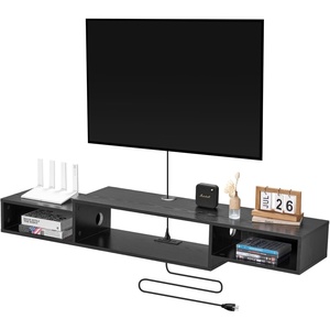 VEVOR 71″ Floating TV Stand with Power & USB Outlet, Wall Mounted TV Console Entertainment Center Modern Floating Under TV Shelf with Storage for Audio Video, Cable Box, Game Console, Rustic Brown(Black)