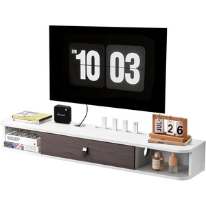 VEVOR 71″ Floating TV Stand with Power & USB Outlet, Wall Mounted TV Console Entertainment Center Modern Floating Under TV Shelf with Storage for Audio Video, Cable Box, Game Console, Rustic Brown(White)
