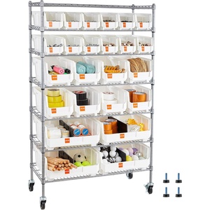 VEVOR 7-Tier Rolling Bin Storage Rack, 18 Organizer Bins, Bin Rack Storage Steel Wire Shelving System with Wheels, Mobile Tool Organizer for Garage, Warehouse, Office, Restaurant, Classroom, Kitchen(7-Tier 24 Bins)