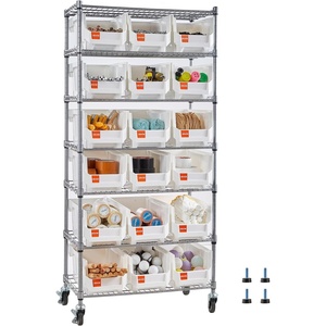 VEVOR 7-Tier Rolling Bin Storage Rack, 18 Organizer Bins, Bin Rack Storage Steel Wire Shelving System with Wheels, Mobile Tool Organizer for Garage, Warehouse, Office, Restaurant, Classroom, Kitchen(7-Tier 18 Bins)