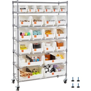 VEVOR 7-Tier Rolling Bin Storage Rack, 18 Organizer Bins, Bin Rack Storage Steel Wire Shelving System with Wheels, Mobile Tool Organizer for Garage, Warehouse, Office, Restaurant, Classroom, Kitchen(7-Tier 22 Bins)