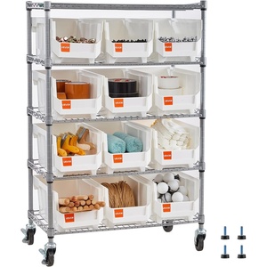VEVOR 7-Tier Rolling Bin Storage Rack, 24 Small Bins, Bin Rack Storage Steel Wire Shelving System with Wheels, Mobile Tool Organizer for Garage, Warehouse, Office, Restaurant, Classroom, Kitchen(5-Tier 12 Bins)