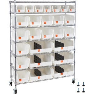 VEVOR 7-Tier Rolling Bin Storage Rack, 24 Small Bins, Bin Rack Storage Steel Wire Shelving System with Wheels, Mobile Tool Organizer for Garage, Warehouse, Office, Restaurant, Classroom, Kitchen(7-Tier 26 Bins)