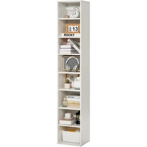 VEVOR 8 Tiers Narrow Bookshelf, 71 in Wooden Tall Open Bookcase with Height-Adjustable Shelf, Freestanding Display Storage Floor Bookcase Bookshelf for Library, Bedroom, Living Room, Office, White(8-Tier)