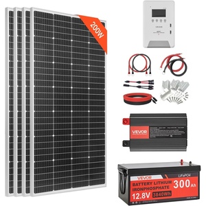VEVOR 800W 12V Complete Solar Power Kit, 4 * 200W Monocrystalline Solar Panels + 12.8V 300Ah LiFePO₄ Battery + 60A MPPT Charge Controller + 2000W Power Inverter for Home, Small Farm, Cabin, Off-Grid(800W)