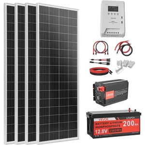 VEVOR 800W 12V Complete Solar Power Kit, 4 * 200W Monocrystalline Solar Panels + 12.8V 300Ah LiFePO₄ Battery + 60A MPPT Charge Controller + 2000W Power Inverter for Home, Small Farm, Cabin, Off-Grid(400W)