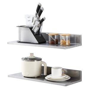 VEVOR 8.6″ x 24″ -2Pack Stainless Steel Shelf, Wall Mounted Floating Shelving with Backsplash, 44 lbs Load Capacity Commercial Shelves, Heavy Duty Storage Rack for Restaurant, Kitchen, Bar, Home(8.6 x 24″-2PCS)