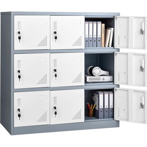 VEVOR 9 Doors Metal Locker for Employees, Steel Locking Storage Cabinet with Card Slot and Ventilation, 2 Keys for Each Door, Employee Lockers for Office, School, Gym, Home, Easy Assembly, Blue&Black(Grey & White)