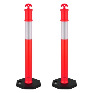 VEVOR 9 Pack Traffic Delineator Posts, 45 inches Traffic Safety Cones with Weighted Base and Reflective Strips, Heavy Duty Delineator Posts for Construction Site, Parking Lot, Crowd Control, Red(Red)
