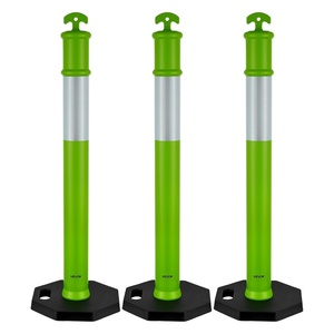 VEVOR 9 Pack Traffic Delineator Posts, 45 inches Traffic Safety Cones with Weighted Base and Reflective Strips, Heavy Duty Delineator Posts for Construction Site, Parking Lot, Crowd Control, Red(Green)