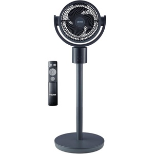 VEVOR 9-Inch Pedestal Fan, 80° Oscillating Standing Floor Fan with Quite DC Motor, Remote Control, 9 Speeds & 4 Smart Modes, 24H Timer, Adjustable Height, for Home, Bedroom, Living Room, White(Blue Gray)