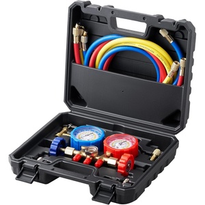 VEVOR AC Gauge Set, 3-Way AC Manifold Gauge Set for R134A, R22, R12, R502 Refrigerants – Freon Gauges Include 5 ft Hoses, Couplers, and Can Tap for Car Auto Freon Charging and Evacuation(3 Way)