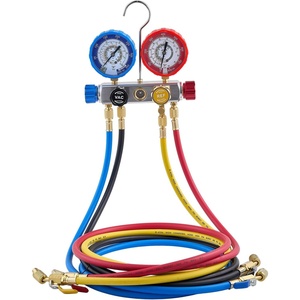 VEVOR AC Gauge Set, 3-Way AC Manifold Gauge Set for R134A, R22, R12, R502 Refrigerants – Freon Gauges Include 5 ft Hoses, Couplers, and Can Tap for Car Auto Freon Charging and Evacuation(4 Way no Box)