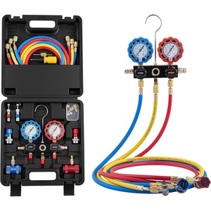 VEVOR AC Gauge Set, 3-Way AC Manifold Gauge Set for R134A, R22, R12, R502 Refrigerants – Freon Gauges Include 5 ft Hoses, Couplers, and Can Tap for Car Auto Freon Charging and Evacuation(3 Way with Box)