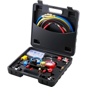 VEVOR AC Gauge Set, 3-Way AC Manifold Gauge Set for R134A, R22, R12, R502 Refrigerants – Freon Gauges Include 5 ft Hoses, Couplers, and Can Tap for Car Auto Freon Charging and Evacuation(4 Way with Box)