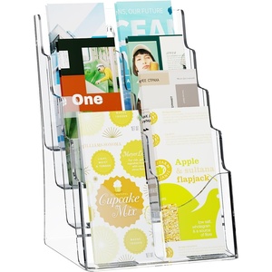 VEVOR Acrylic Brochure Holder 8.5 x 11 inch, 4-Tier Clear Acrylic Literature Display Stand, Plastic Literature Organizer Flyer Stand & Removable Divider for Office Exhibition, Countertop or Wall Mount(4-Tier/8.5 x 11 inch)