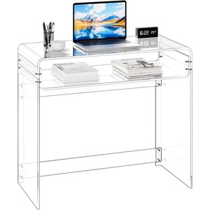 VEVOR Acrylic Desk, Clear Laptop Study Desk with Storage Shelf, Modern Transparent Console Table for Home Office, Living Room, Bedroom, Entryway, 33.5″ W x 15.7″ D x 29.5″ H