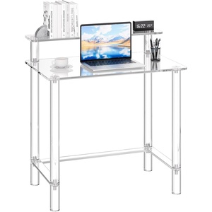 VEVOR Acrylic Desk with Monitor Stand, 2-Tier Clear Table Study Writing Desk, Modern Computer Desk for Home Office, Study, Bedroom Vanity, Living Room, 31.5″ W x 19.7” D x 34.7″ H