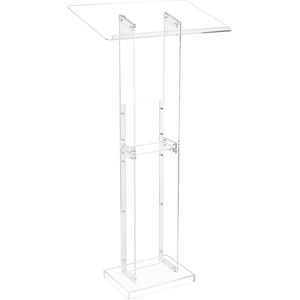VEVOR Acrylic Podium, 47″ Acrylic Podium Stand with Wide Reading Surface & Storage Shelf, Floor-Standing Clear Pulpits Acrylic for Church Office School, Black