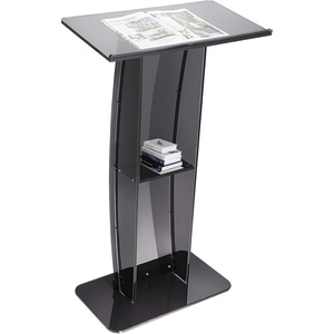 VEVOR Acrylic Podium, 47″ Clear Acrylic Podium Stand with Wide Reading Surface & Storage Shelf, Floor-Standing Clear Pulpits Acrylic for Church Office School(47″ Black)