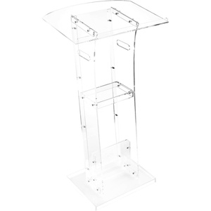 VEVOR Acrylic Podium, 47″ Clear Acrylic Podium Stand with Wide Reading Surface & Storage Shelf, Floor-Standing Clear Pulpits Acrylic for Church Office School(43″ White)