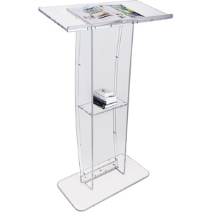 VEVOR Acrylic Podium, 47″ Clear Acrylic Podium Stand with Wide Reading Surface & Storage Shelf, Floor-Standing Clear Pulpits Acrylic for Church Office School(47″ White)