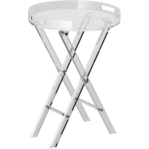 VEVOR Acrylic Side Table, Clear End Table, 18mm Thicker, One-Piece No Assembly Required, 18″ High Modern Nightstand Used in Living Room & Bedroom, Bathroom, Home Decor, for Drink, Coffee, Food, Snack(Folding X Leg)