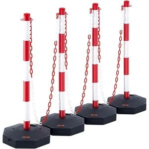 VEVOR Adjustable Traffic Delineator Post Cones, 4 Pack, Traffic Safety Delineator Barrier with Fillable Base 8FT Chain, for Traffic Control Warning Parking Lot Construction Caution Roads, Yellow&Black(Red & White)