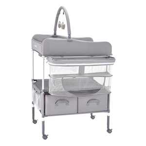 VEVOR Baby Changing Table, Adjustable Height Diaper Change Station with 2 Fabric Drawers, Side Basket and Hanging Rod, Foldable Changing Table with Lockable Wheels and 2 Star Toys, Light Beige(light gray)