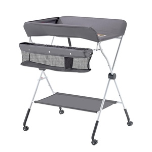 VEVOR Baby Changing Table, Foldable Diaper Change Station with Side Basket, Adjustable Height Changing Table with Lockable Wheels, Multi-Functional Nursery Storage Organizer, Gray(dark gray)