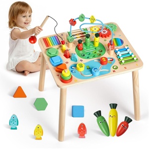 VEVOR Baby DJ Playset for Toddlers 6-18 Months, Educational Musical Table Toys with 133 Sound Sources, Recording and LED DJ Turntable, Baby Activity Table for Birthday, for Kids Aged 6-18 Months(13 in 1 Wooden)