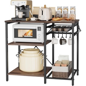VEVOR Bakers Rack, 35.4 inch Width Microwave Stand,Kitchen Stand with X-Shaped Support Bar & 5 S-Shaped Hooks,Kitchen Storage Shelf for Dish Storage, Spice Jars, Coffee Bar Organization(35.4 x 15.7 x 35.4)