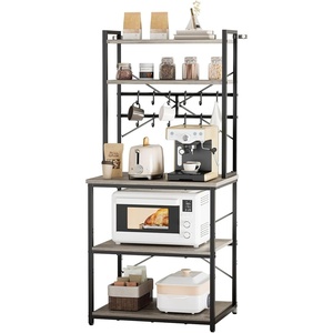 VEVOR Bakers Rack, 35.4 inch Width Microwave Stand,Kitchen Stand with X-Shaped Support Bar & 5 S-Shaped Hooks,Kitchen Storage Shelf for Dish Storage, Spice Jars, Coffee Bar Organization(23.6 x 15.7 x 63.7)