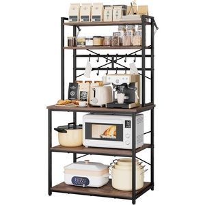 VEVOR Bakers Rack, 35.4 inch Width Microwave Stand,Kitchen Stand with X-Shaped Support Bar & 5 S-Shaped Hooks,Kitchen Storage Shelf for Dish Storage, Spice Jars, Coffee Bar Organization(31.5 x 15.7 x 63.7)