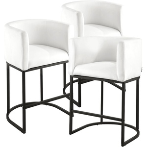 VEVOR Bar Stool Set of 3, 25 inch Counter Height Stools, Counter Barstool with Backrest, Arm, Metal Frame, and Footrest, Accent Fabric Bar Chair, Island Barstools for Kitchen, Dining Room, White