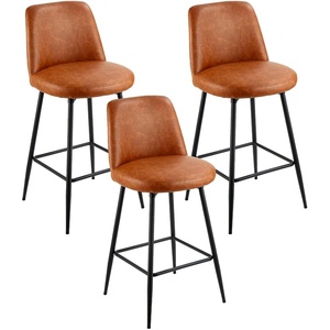 VEVOR Bar Stool Set of 3, 27 inch Counter Height Swivel Stools, Modern PU Leather Counter Barstool with Backrest and Metal Legs, Armless Bar Chair, Island Barstool for Kitchen, Dining Room, Brown