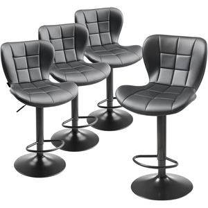 VEVOR Bar Stool Set of 4, Modern PU Leather Counter Height Stools, Swivel Kitchen Barstool with Back and Footrest, Height Adjustable Armless Bar Chair, Island Barstools for Kitchen, Dining Room, Black