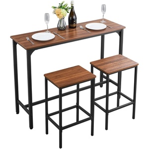 VEVOR Bar Table and Chairs Set, 5PCS 47.2″ Bars Tables Set with Rounded Edge Design, Rectangular Pub Table with Four Stools for Living Room, Dining Room, Kitchen, Walnut Color, Black(3PCS 47.2″)