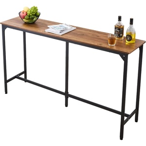 VEVOR Bar Table and Chairs Set, 5PCS 47.2″ Bars Tables Set with Rounded Edge Design, Rectangular Pub Table with Four Stools for Living Room, Dining Room, Kitchen, Walnut Color, Black(63x16x36 inch)