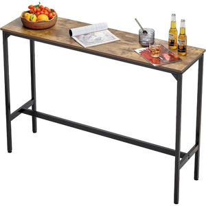 VEVOR Bar Table and Chairs Set, 5PCS 47.2″ Bars Tables Set with Rounded Edge Design, Rectangular Pub Table with Four Stools for Living Room, Dining Room, Kitchen, Walnut Color, Black(55x15x39 inch)