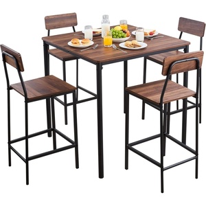 VEVOR Bar Table and Chairs Set, 5PCS 47.2″ Bars Tables Set with Rounded Edge Design, Rectangular Pub Table with Four Stools for Living Room, Dining Room, Kitchen, Walnut Color, Black(5PCS 35″)