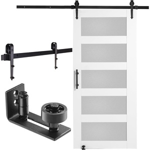 VEVOR Barn Door and Hardware Kit, 42″ x 84″ Wood and Glass Sliding Barn Door, Smoothly and Quietly, Barn Door Kit with 8-in-1 Floor Guide and Door Handle, Spruce Wood Slab and Frosted Glass