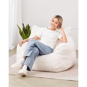 VEVOR Bean Bag Chair, BeanBag Sofa Chair with Armrests for Adults, Fluffy Plush & High-Density Foam Filling Adult Bean Bag with Zapper, Comfy Lazy Sofa Chair Ideal for Living Room, Bedroom, Grey(Beige White)